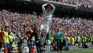 Real Madrid's Cristiano Ronaldo celebrates scoring their first goal REUTERS/Susana Vera