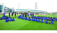 Young players attend the Chelsea Foundation coaching clinic session in Doha. 