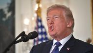 US President Donald Trump addresses the nation on the situation in Syria April 13, 2018 at the White House in Washington, DC. Trump said strikes on Syria are under way. / AFP / Mandel NGAN