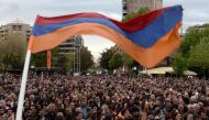 People take part in a prostest against the appointment of former Armenian President Serzh Sarkisian as Prime Minister in Yerevan on April 13, 2018. AFP / KAREN MINASYAN