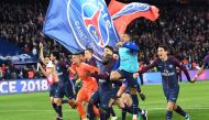 Paris Saint-Germain's Uruguayan forward Edinson Cavani celebrates after scoring a goal during the French L1 football match between Paris Saint-Germain (PSG) and Monaco (ASM) on April 15, 2018, at the Parc des Princes stadium in Paris.  AFP / CHRISTOPHE AR