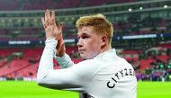 Manchester City's Kevin De Bruyne celebrates after the match against Tottenham Hotspur, Wembley Stadium, London, April 14, 2018  Reuters/David Klein 