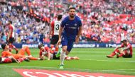 Chelsea's French striker Olivier Giroud celebrates scoring the opening goal during the English FA Cup semi-final football match between Chelsea and Southampton at Wembley Stadium in London, on April 22, 2018. AFP / Glyn KIRK 
