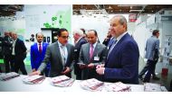 H E Sheikh Ahmed bin Jassim bin Mohammed Al Thani (right), Minister of Economy and Commerce, and Sheikh Saoud bin Abdulrahman Al Thani (second right), Ambassador of  Qatar to Germany, tour Qatar’s pavilion at Hannover Messe, the trade fair in Hannover, Ge