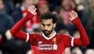 Liverpool's Mohamed Salah celebrates scoring their first goal Action Images via Reuters/Carl Recine