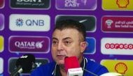 Al Kharaitiyat coach Yasser Al Sebaei speaking to journalists in this  file picture. 