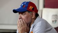 Al Fujairah's manager Diego Maradona reacts after a draw against Khor Fakkan and missing the automatic promotion to the Arabian Gulf League. REUTERS/Christopher Pike
