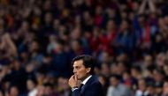 Sevilla's Italian coach Vincenzo Montella looks on during the Spanish Copa del Rey (King's Cup) final football match Sevilla FC against FC Barcelona at the Wanda Metropolitano stadium in Madrid on April 21, 2018. / AFP / CRISTINA QUICLER