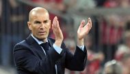 Real Madrid's French coach Zinedine Zidane reacts during the UEFA Champions League semi-final first-leg football match FC Bayern Munich v Real Madrid CF in Munich, southern Germany on April 25, 2018. Germany OUT / AFP / DPA / Matthias Balk