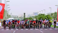Cyclists seen in action during the final round of the Royal Air Maroc (RAM) League near Al Bidda Park in Doha. BELOW: President of the Qatar Cycling and Triathlon Federation (QCTF) Dr Mohammed Al Kuwari and Adel Khalloufi, Regional Director of Royal Air M