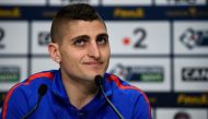 (FILES) In this file photo taken on March 30, 2018 Paris Saint-Germain's Italian midfielder Marco Verratti smiles during a press conference at the Matmut Atlantique Stadium in Bordeaux, southwestern France.  / AFP / FRANCK FIFE
