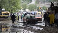 Wreckage of cars are seen after heavy rain cause flood at noon at Mamak district in Ankara, Turkey on May 05, 2018. Binnur Ege Gürün - Anadolu
