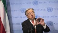 United Nations Secretary-General Antonio Guterres speaks during a press conference at UN Headquarters in New York, February 2, 2018. (At?lgan Özdil / Anadolu Agency) 