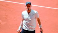 Britain's Kyle Edmund reacts after beating Belgium's David Goffin during their ATP Madrid Open round of 16 tennis match at the Caja Magica in Madrid on May 10, 2018. AFP / Javier Soriano