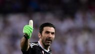(FILES) In this file photo taken on April 11, 2018 Juventus' Italian goalkeeper Gianluigi Buffon gives the thumb up during the UEFA Champions League quarter-final second leg football match between Real Madrid CF and Juventus FC at the Santiago Bernabeu st