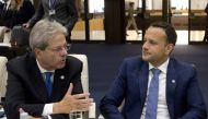 Italian Prime Minister Paolo Gentiloni and Ireland's Prime Minister Leo Varadkar during a round table meeting at the EU-Western Balkans Summit in Sofia, Bulgaria, May 17, 2018. Virginia Mayo/Pool via Reuters