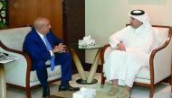 Minister of Economy and Commerce H E Sheikh Ahmed bin Jassem Al Thani (right) meeting with Cengiz Özgencil, President and Founder of the International Cooperation Forum, in Doha yesterday. 