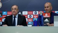 Real Madrid president Florentino Perez and coach Zinedine Zidane during the press conference REUTERS/Juan Medina
