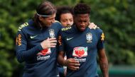 Brazil's Filipe Luis and Fred during training (Action Images via Reuters/Matthew Childs)