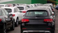 (FILE PHOTO) In this file photo taken on June 04, 2018 Mercedes-Benz GLC 220d cars wait to be shipped at the harbour in Bremerhaven, northern Germany.   AFP / Patrik STOLLARZ