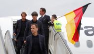 Germany coach Joachim Low and team manager Oliver Bierhoff as they arrive in Moscow REUTERS/Sergei Karpukhin
