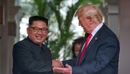 US President Donald Trump meets North Korean leader Kim Jong Un at the Capella Hotel on Sentosa island in Singapore June 12, 2018. Kevin Lim/The Straits Times via Reuters