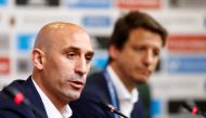 Spanish football president Luis Rubiales during the press conference. Reuters/Stringer