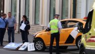 A view shows a damaged taxi, which ran into a crowd of people, in central Moscow, Russia June 16, 2018. REUTERS/Staff