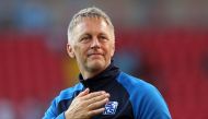 Iceland coach Heimir Hallgrimsson celebrates at the end of the match, June 16, 2018. REUTERS/Albert Gea