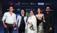 From left: Bobby Deol, Varun Dhawan, Rekha, Kriti Sanon and Ayushmann Khurrana at IIFA press conference. 