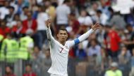 Cristiano Ronaldo of Portugal celebrates after winning the match at the end of the 2018 FIFA World Cup Russia Group B match between Portugal and Morocco at the Luzhniki Stadium Moscow in Russia on June 20, 2018. Sefa Karacan - Anadolu 
