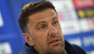 Serbia's coach Mladen Krstajic speaks during a press conference in Kaliningrad on June 23, 2018 as part of the Russia 2018 World Cup football tournament. / AFP / OZAN KOSE