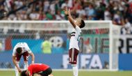 Mexico's Jesus Gallardo celebrates at the end of the match REUTERS/Damir Sagolj 

