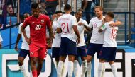 England's forward Harry Kane (2ndR) celebrates with teammates after scoring his team's sixth goal during the Russia 2018 World Cup Group G football match between England and Panama at the Nizhny Novgorod Stadium in Nizhny Novgorod on June 24, 2018. AFP / 