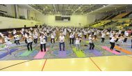 The participants performing at the International Day of Yoga.