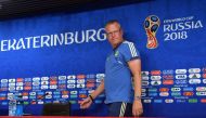 Sweden's coach Janne Andersson arrives for a press conference at the Ekaterinburg Arena, in Yekaterinburg, on June 26, 2018 on the eve of the Russia 2018 World Cup group F football match between Mexico and Sweden. / AFP / HECTOR RETAMAL