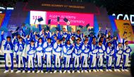 Student-athletes of Aspire Academy celebrate during their graduation ceremony in Doha, yesterday. 