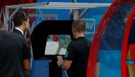 FILE PHOTO: Referee Mark Geiger reviews an offside decision on VAR in World Cup match South Korea vs Germany - Kazan Arena, Russia - June 27, 2018. REUTERS/John Sibley
