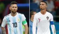 This combination of pictures shows Argentina's forward Lionel Messi (L) in Kazan on June 30, 2018 and Portugal's forward Cristiano Ronaldo in Sochi on June 30, 2018.(AFP / Roman KRUCHININ and Adrian DENNIS)