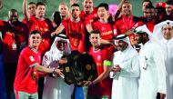Al Duhail players celebrate winning the QNB Stars League title in this April 2018 file photo. Al Duhail will play Al Shahaniya in their first match of the 2018-19 QNB Stars League season on August 5, 2018, it was announced yesterday.