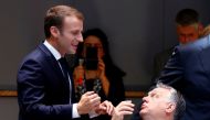 File photo: French President Emmanuel Macron talks to Hungarian Prime Minister Viktor Orban as they arrive at a European Union leaders summit in Brussels, Belgium June 29, 2018. REUTERS/Francois Lenoir/File Photo