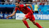 Belgium's Nacer Chadli celebrates scoring their third goal. Reuters/Toru Hanai