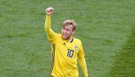 Sweden's midfielder Emil Forsberg celebrates after scoring during the Russia 2018 World Cup round of 16 football match between Sweden and Switzerland at the Saint Petersburg Stadium in Saint Petersburg on July 3, 2018. AFP / Gabriel Bouys 