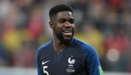 Samuel Umtiti looks on during the Russia 2018 World Cup semi-final football match between France and Belgium at the Saint Petersburg Stadium in Saint Petersburg on July 10, 2018.  AFP / Gabriel Bouys