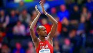 Qatar’s Mutaz Essa Barshim reacts during the high jump competition in this March 1, 2018 file photo taken in Arena Birmingham, Birmingham, Britain. Barshim is out of the season after injuring his ankle last week.  