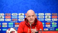 FIFA President Gianni Infantino makes a speech ahead of the final match of the 2018 FIFA World Cup Russia during the press conference at the Luzhniki Stadium in Moscow, Russia, on July 13, 2018. (?ebnem Co?kun/Anadolu Agency) 
