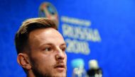 Croatia's midfielder Ivan Rakitic holds a press conference at the Luzhniki Stadium in Moscow on July 13, 2018, two days before the Russia 2018 World Cup final football match between France and Croatia. AFP / Adrian Dennis

