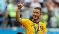 Belgium's Eden Hazard celebrates with a medal after the match, July 14, 2018. REUTERS/Toru Hanai/File Photo