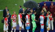 Croatia players receive their runners up medals from FIFA president Gianni Infantino, President of Russia Vladimir Putin, President of France Emmanuel Macron and President of Croatia Kolinda Grabar-Kitarovic during the medals presentation. Reuters/Maxim S