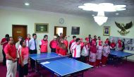 Indonesian Ambassador to Qatar, Air Marshal (Ret) Muhammad Basri Sidehabi during the inauguration of the sports tournament.